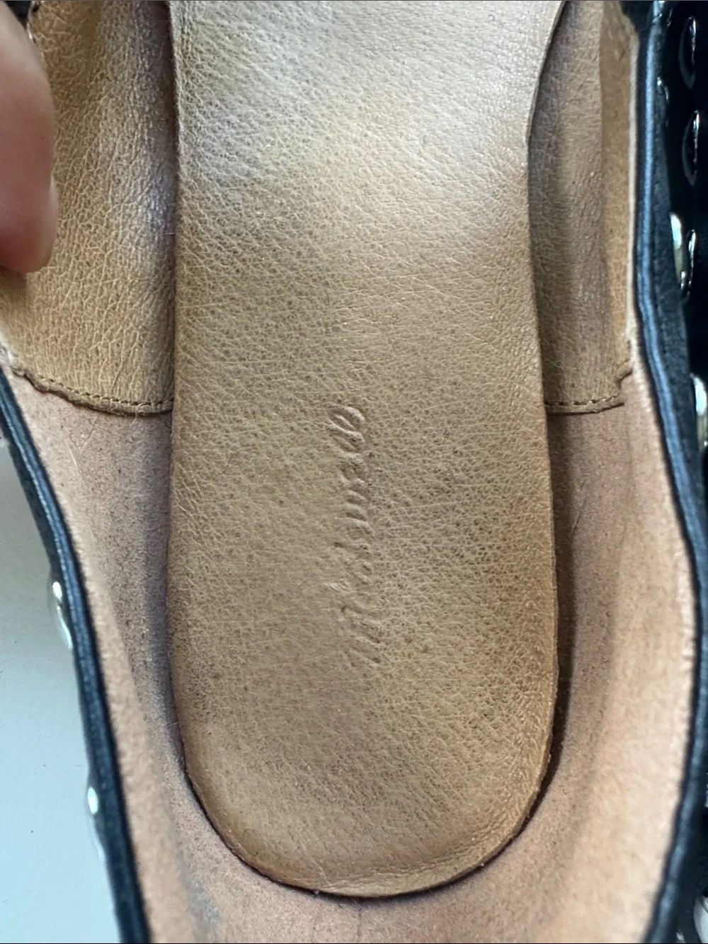 Madewell Black Leather Mary Jane Flats with Silver Studs - Picture 4 of 7